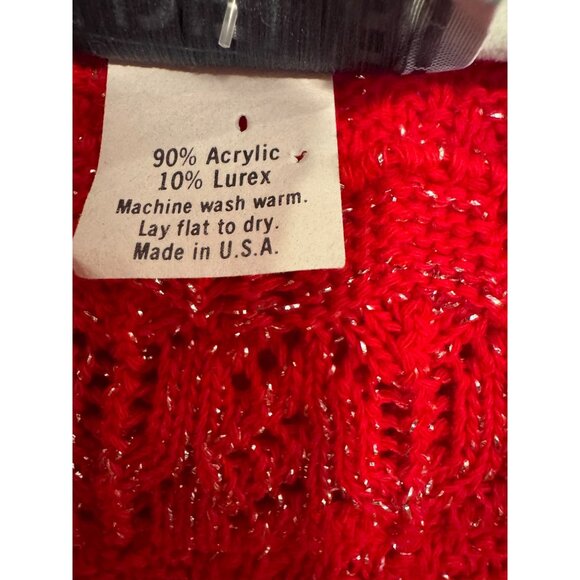 Vintage 90's Adele Knitwear Womens Sparkle Acrylic Lurex Sweater Red Crochet - Picture 4 of 5